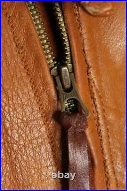 Vtg 1940s HORSEHIDE Leather Half Belt Sports Cross Zip Jacket Small