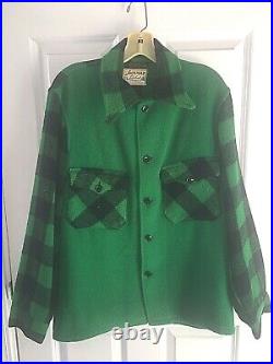 Vtg 1940s Jackinac Lakeland Wisconsin Green Wool Lumberjack Plaid Jacket