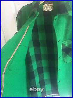 Vtg 1940s Jackinac Lakeland Wisconsin Green Wool Lumberjack Plaid Jacket