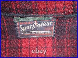 Vtg 1940s Quality Sportswear Men's 46 L Red Black Plaid Wool Hunting Coat Jacket