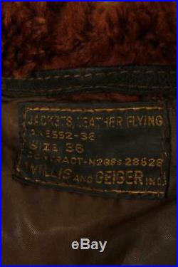 Vtg 1943 WWII Willis & Geiger AN6552 US NAVY Leather Flight Jacket G-1 36