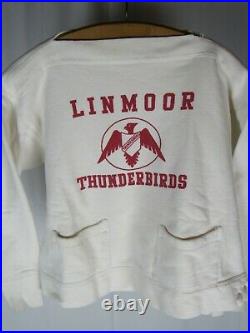 Vtg 1950s Patch Pocket Boatneck Sweatshirt School Print Thunderbird 50s 60s