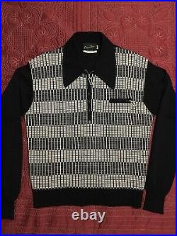 Vtg 1960s 60s Black White Wool 2-tone Pullover Sweater Shirt Mens XL Rockabilly
