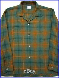 Vtg 1960s Rayon Loop Collar shirt XL Penney's rockabilly shadow plaid 50s EUC