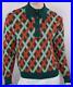 Vtg 1970’s Red Green MOD ReTro BeAtNiK Large Collar Knit Polo Shirt Sweater