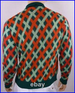 Vtg 1970's Red Green MOD ReTro BeAtNiK Large Collar Knit Polo Shirt Sweater