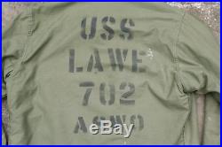 Vtg 1979 Us Navy Stencilled A-2 Cold Weather Permeable Deck Jacket Usn Large