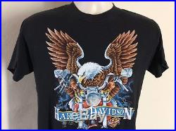 Vtg 1986 3D Emblem Harley Davidson T-Shirt Black M/L 80s Buffalo NY Eagle