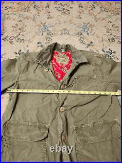 Vtg 30's 40's Red Olive Green Cotton Canvas Hunting Field Jacket Paisley Large