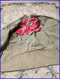 Vtg 30's 40's Red Olive Green Cotton Canvas Hunting Field Jacket Paisley Large
