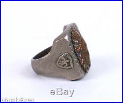 Vtg 40s 50s Made in Mexico Souvenir Indian Feather Headdress Mexican Biker Ring