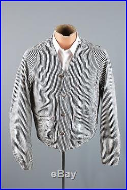 Vtg 40s 50s Men's Hickory Striped Denim Jean Chore Barn Engineer Jacket S #1000