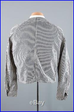 Vtg 40s 50s Men's Hickory Striped Denim Jean Chore Barn Engineer Jacket S #1000