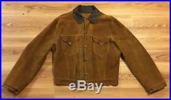 Vtg 40s Levi’s Western Wear Long Horn Jacket Leather Buckskin Suede Tan Big E