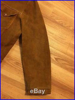 Vtg 40s Levi's Western Wear Long Horn Jacket Leather Buckskin Suede Tan Big E