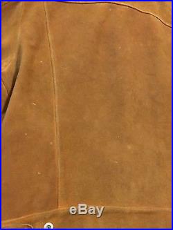 Vtg 40s Levi's Western Wear Long Horn Jacket Leather Buckskin Suede Tan Big E