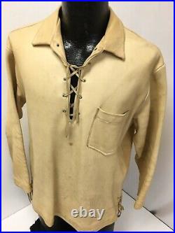 Vtg 50 60's Custom Tan BUCKSKIN Pull Over Motorcycle Shirt Leather Lace Up Coat