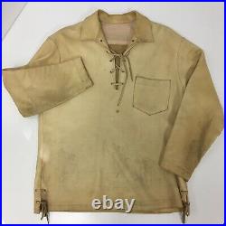 Vtg 50 60's Custom Tan BUCKSKIN Pull Over Motorcycle Shirt Leather Lace Up Coat