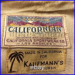 Vtg 50's Californian California Kaufmann's Brown NUBUCK Leather Bomber Jacket L