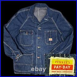 Vtg 50's Penney's PAY DAY Sanforized Denim CHORE Coat Union Made Workwear Jacket