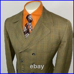 Vtg 50s 60s Two Piece Suit Mens 44 Jacket 37 29 Pants Mid Century Olive Plaid