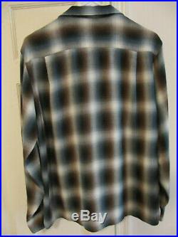 Vtg 50s Penneys Towncraft Shadow Plaid Loop Collar Shirt Medium Blue Brown White