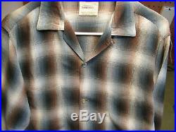 Vtg 50s Penneys Towncraft Shadow Plaid Loop Collar Shirt Medium Blue Brown White