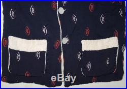 Vtg 50s Rayon Print Cabana Jacket M Terry Cloth Lining Tiki Masks Pool Atomic