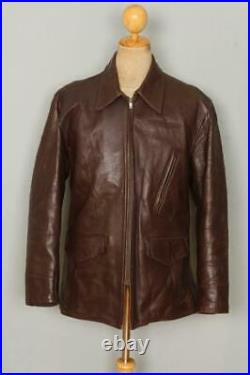 Vtg 50s WINDWARD Brown HORSEHIDE Leather Sports Half Belt Jacket Large
