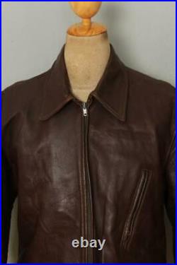 Vtg 50s WINDWARD Brown HORSEHIDE Leather Sports Half Belt Jacket Large