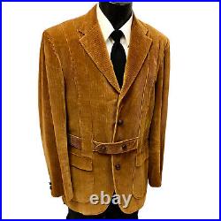 Vtg 60 70's Saks Brown Corduroy NORFOLK Sport Coat 4 Btn MOD Belted Back Jacket