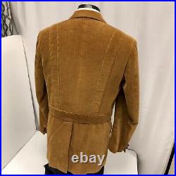 Vtg 60 70's Saks Brown Corduroy NORFOLK Sport Coat 4 Btn MOD Belted Back Jacket