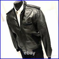 Vtg 60's Peter England Men BLACK Leather CAFE RACER Jacket Motorcycle Biker Coat