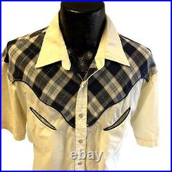 Vtg 60's Youngbloods Cowboy WESTERN Blue Plaid Yoke ROCKABILLY Pearl Snap Shirt