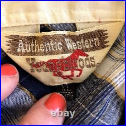 Vtg 60's Youngbloods Cowboy WESTERN Blue Plaid Yoke ROCKABILLY Pearl Snap Shirt