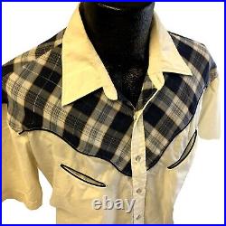 Vtg 60's Youngbloods Cowboy WESTERN Blue Plaid Yoke ROCKABILLY Pearl Snap Shirt