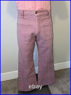 Vtg 60s 70s FARAH Bell Bottom Jeans Pants Mens 30 28 Flare Leg Disco Hippie Pink