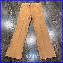 Vtg 60s 70s Pants Flare Leg Micro Suede Hippie Woodstock Disco Brown MENS 34 32