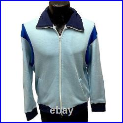 Vtg 70's Bradleen Men Blue 2 Tone BUTTERFLY COLLAR Athletic Track Jacket L