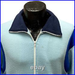 Vtg 70's Bradleen Men Blue 2 Tone BUTTERFLY COLLAR Athletic Track Jacket L