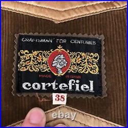 Vtg 70's Cortefiel Brown Corduroy Car Coat NORFOLK Mouton Collar Winter Jacket S