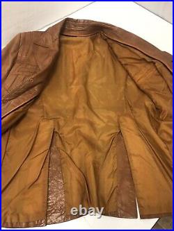 Vtg 70's Men's Brown Leisure Sport Coat MOD 4 Pocket Safari Leather Jacket 42 R