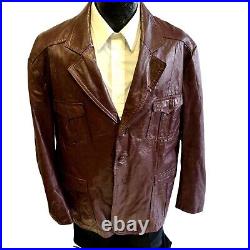 Vtg 70's Men's OXBLOOD Leather Sport Coat 4 Pocket Cowboy WESTERN Jacket 46