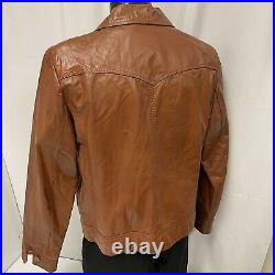 Vtg 70's Silton California Leather Cowboy Coat Western 4 Pocket TRUCKER Jacket