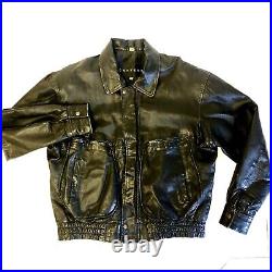 Vtg 80 90's Context Men Black Leather BOMBER Aviator Motorcycle Biker Jacket M