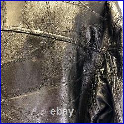 Vtg 80 90's Men Black PATCHWORK Leather HOODED Long Coat GANGSTER Biggie Jacket