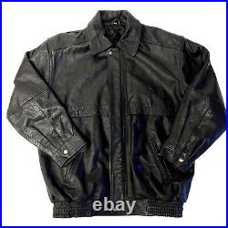 Vtg 80 90's Men's Black Leather Motorcycle Bomber Winter Biker Streetwear Jacket