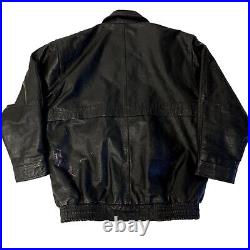 Vtg 80 90's Men's Black Leather Motorcycle Bomber Winter Biker Streetwear Jacket