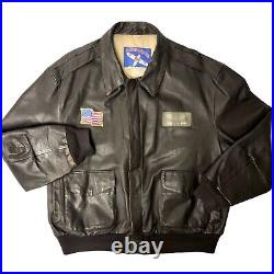 Vtg 80's Airborne Brown US MILITARY USAF A2 Flight Jacket GOAT SKIN Leather Coat