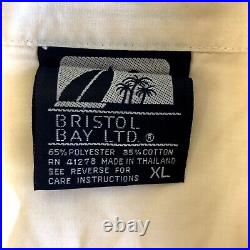 Vtg 80's Bristol Bay Cream TROPICAL ISLAND SUNSET Hawaiian Front Back Camp Shirt